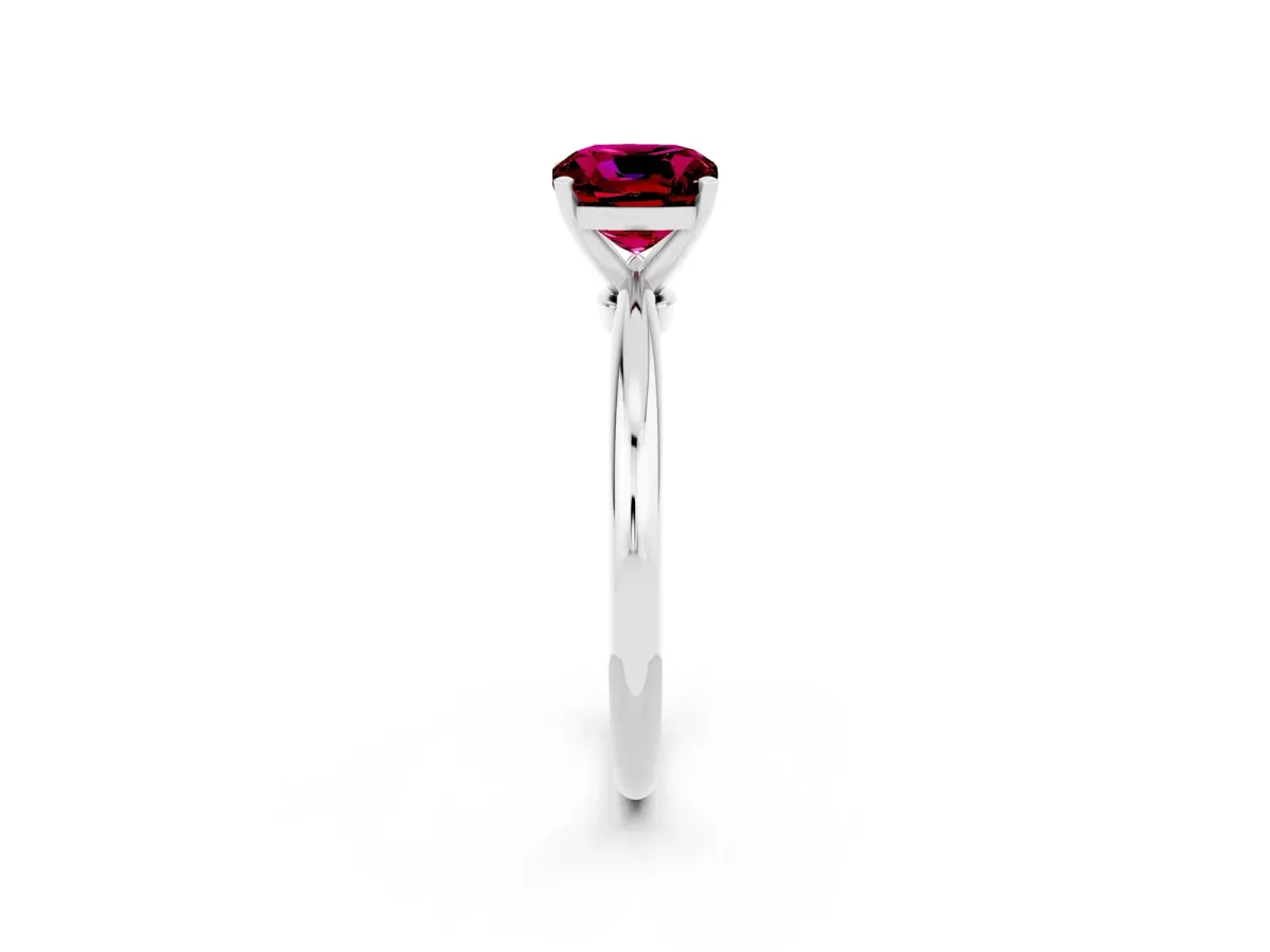 Cushion Cut Garnet Solitaire Ring with Six-Prong Setting and Classic Band Platinum