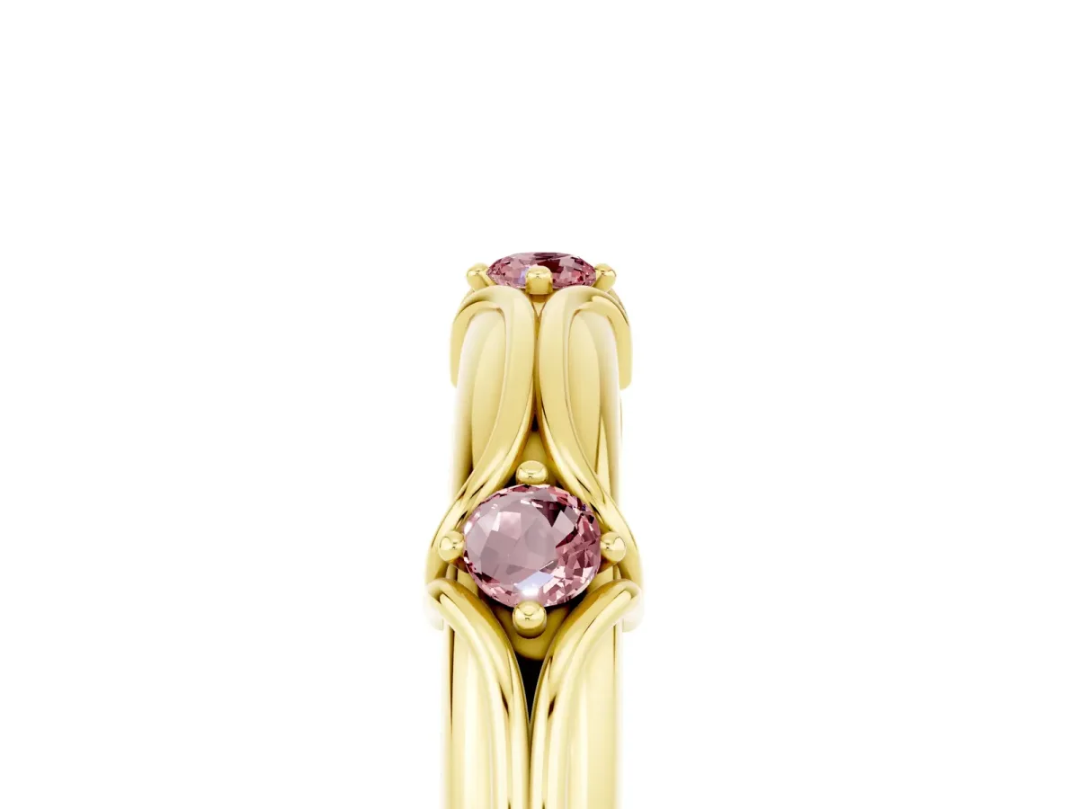 Round Morganite Prong Set Milgrain Eternity Band Yellow gold
