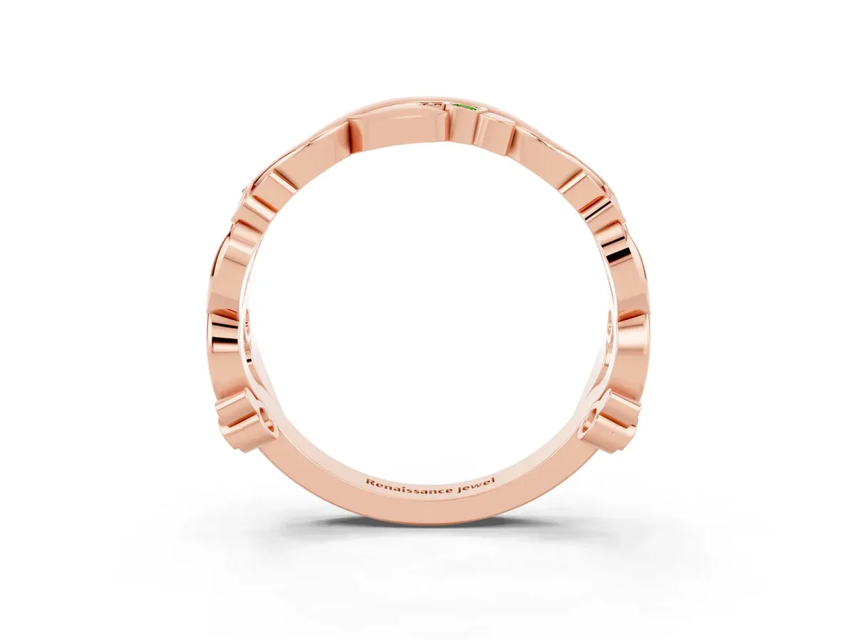 Round Peridot Leaf Eternity Band with Bezel Setting Rose gold