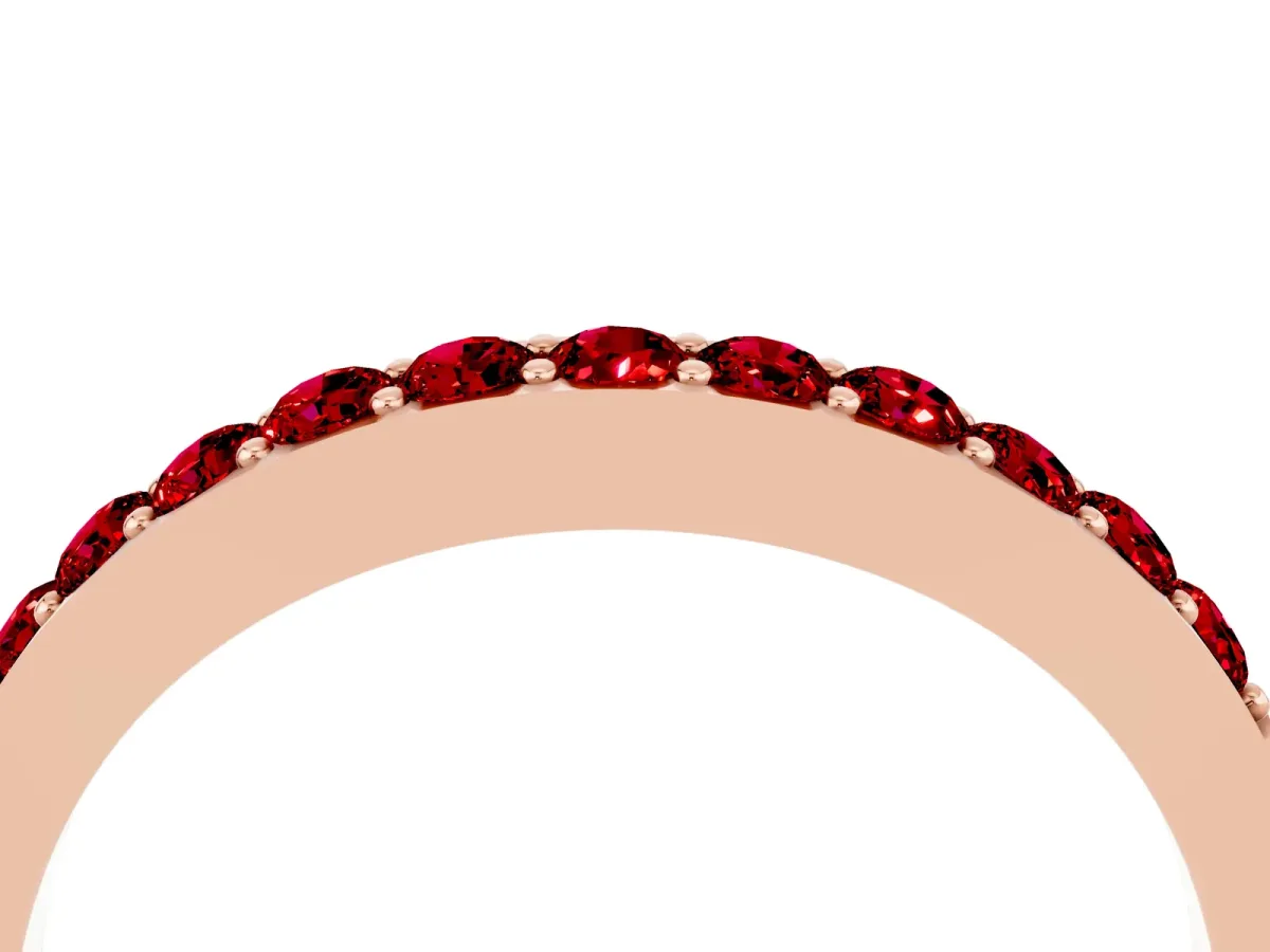 Round Ruby Curved Wedding Band with Channel Setting Rose gold