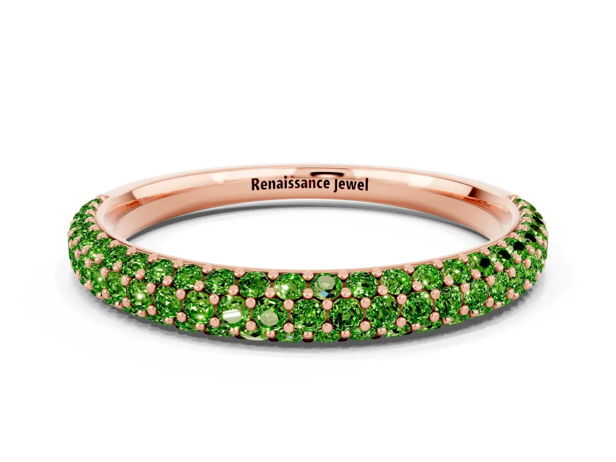 Round Peridot Pavé Eternity Band with Shared Prong Setting Rose gold
