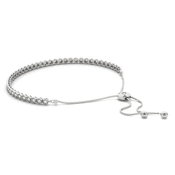 Hexagon Diamond Box Chain Slider Bracelet with Bezel Setting White gold