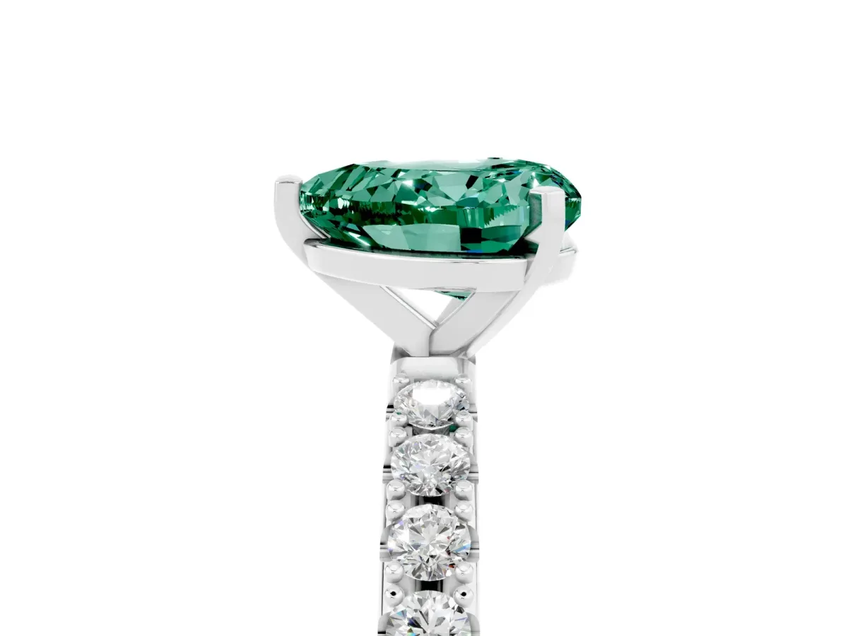 Heart Cut Green Sapphire Solitaire Pavé Band with Four-Prong Setting Silver
