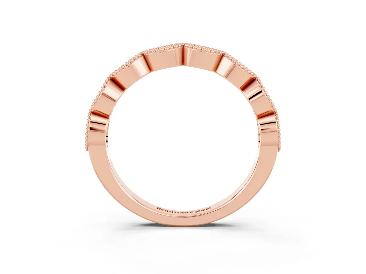 Milgrain Marquise Pink Sapphire Half Eternity Band with Bezel Setting Rose gold