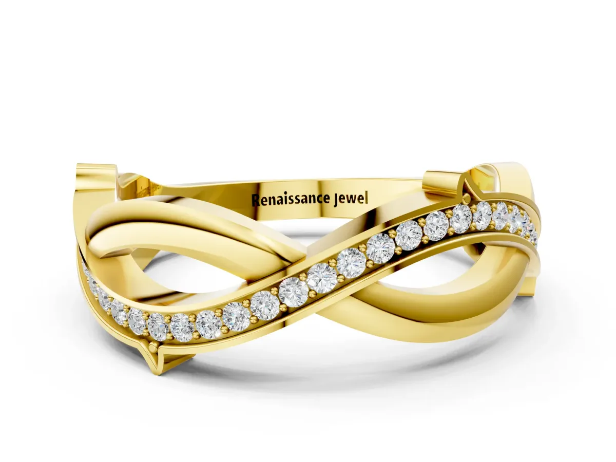 Pavé Round Diamond Twist Band with Channel Setting Yellow gold