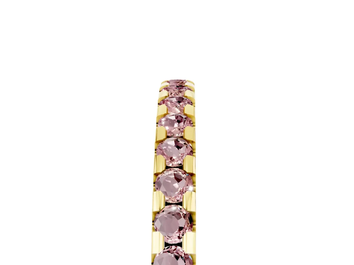 Round Morganite Pavé Set Eternity Band with Micro Prong Setting Yellow gold