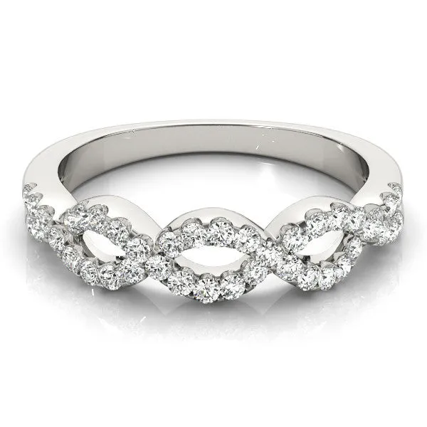 Infinity Diamond Pavé Round Stone Twist Band with Prong Setting Silver