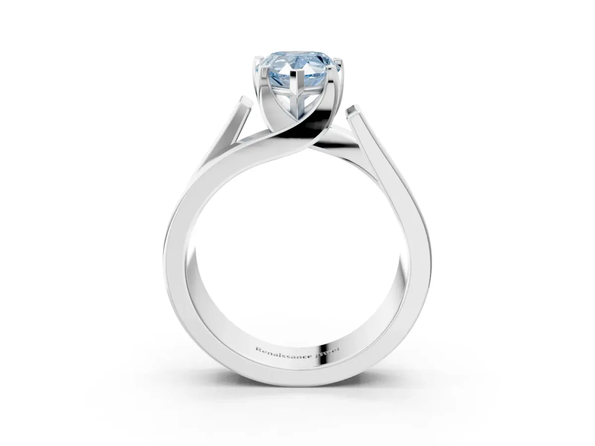 Fancy Blue Modern Tension Set Pear Cut Diamond Solitaire Wide Band Ring Platinum