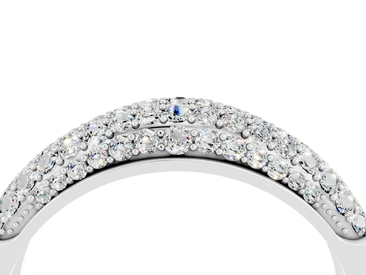 Three-Row Pavé Round Moissanite Dome Band Silver