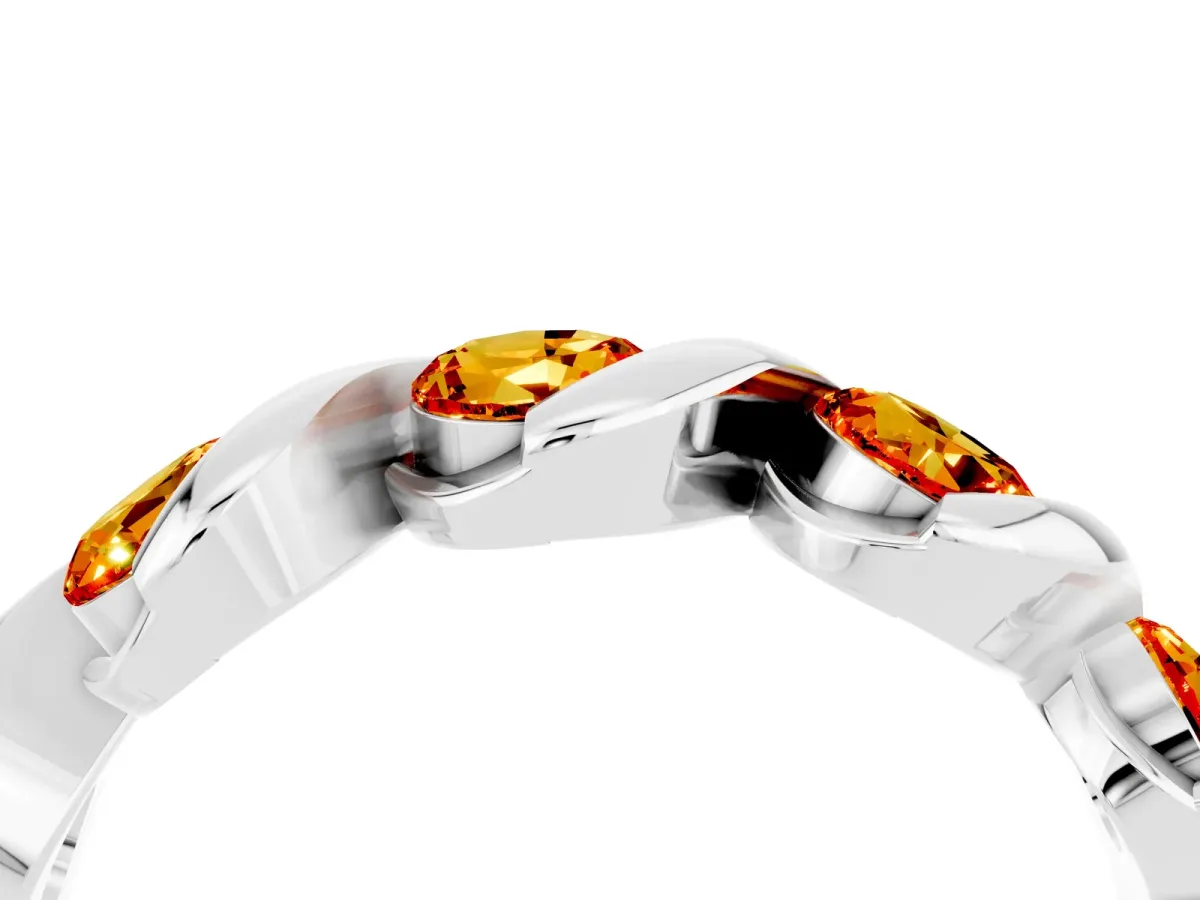 Round Citrine Wave Band with Channel Setting and Shared Prongs Platinum