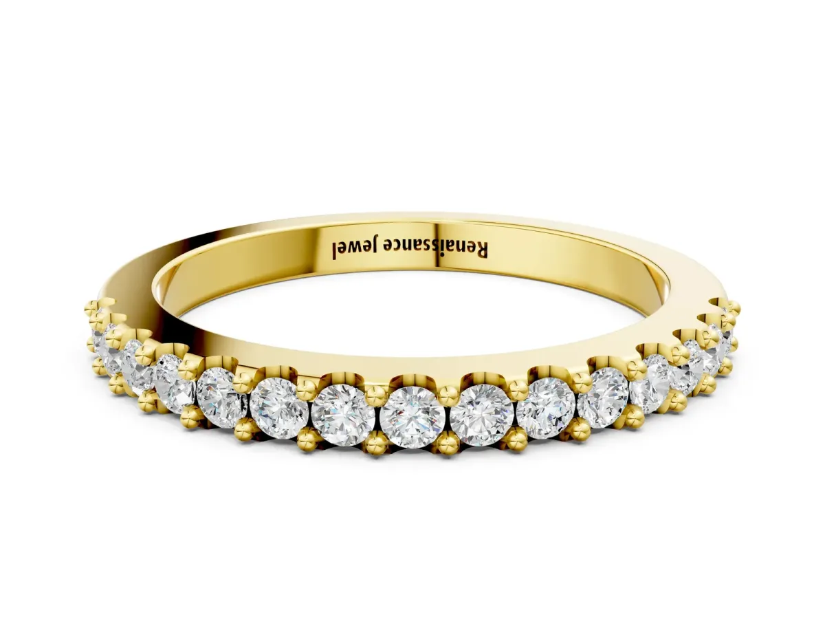 Round Diamond Pavé Set Half Eternity Band Yellow gold