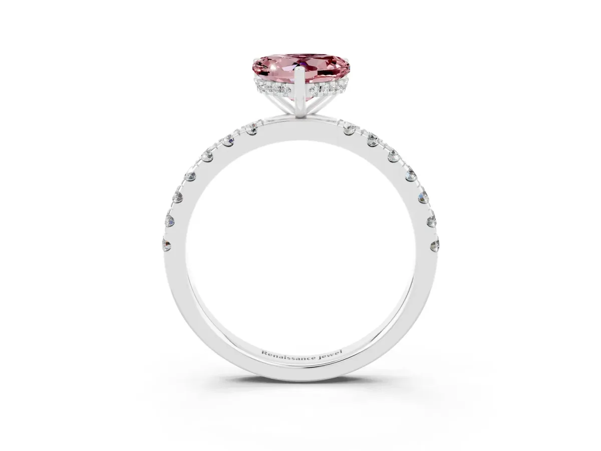 Heart Cut Morganite Pave Band Solitaire Ring with Round and Prong Setting Platinum