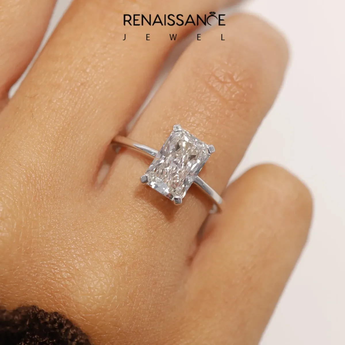 Radiant Cut Cut Solitaire Ring with Four-Prong Setting and Classic Band Platinum
