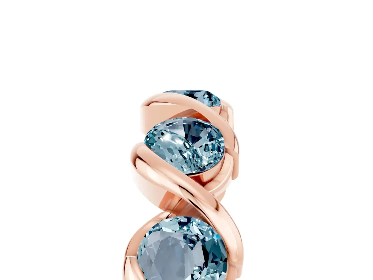 Round Aquamarine Wave Band with Channel Setting and Shared Prongs Rose gold
