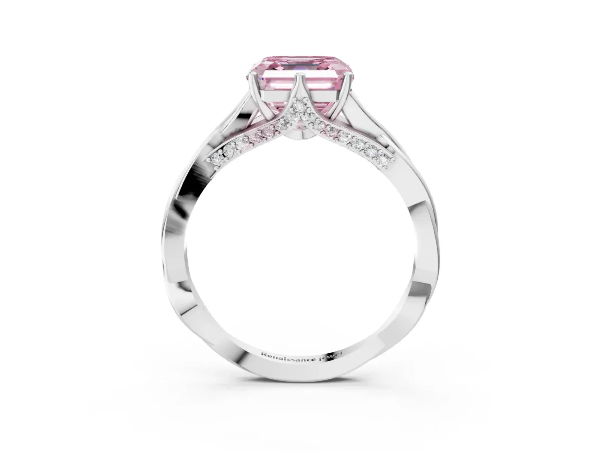 Fancy Pink Asscher Cut Solitaire Twist Band Six-Prong Setting Platinum