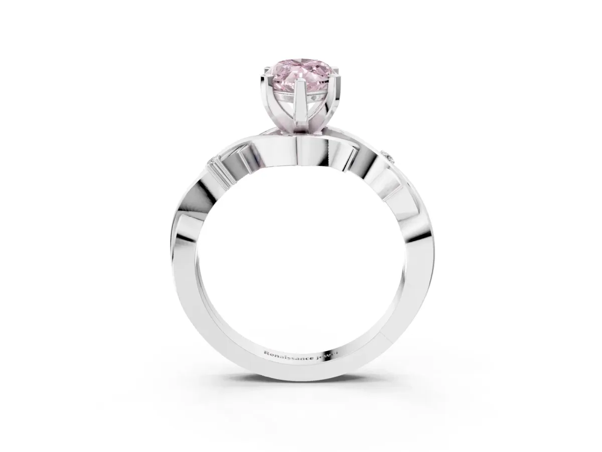 Fancy Pink Marquise Cut Diamond Solitaire Ring with Twisted Band and Prong Setting Silver