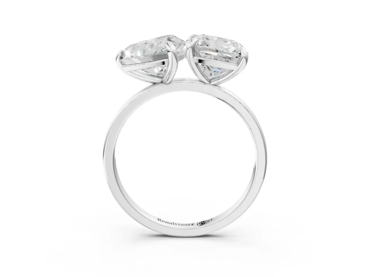 Cushion and Heart Toi Moi Ring with Prong Setting and Plain Band Silver