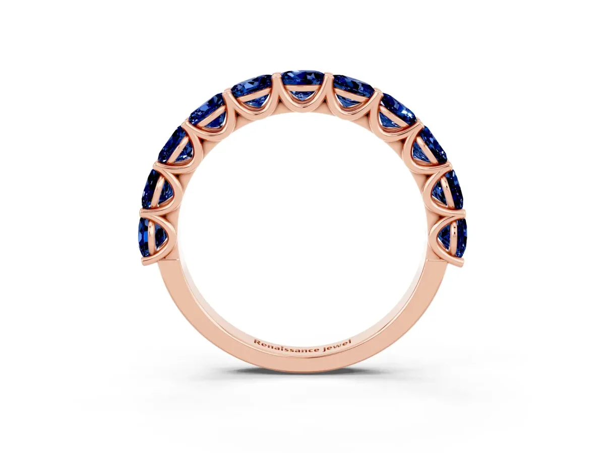 Round Blue Sapphire Shared Prong Eternity Band Rose gold