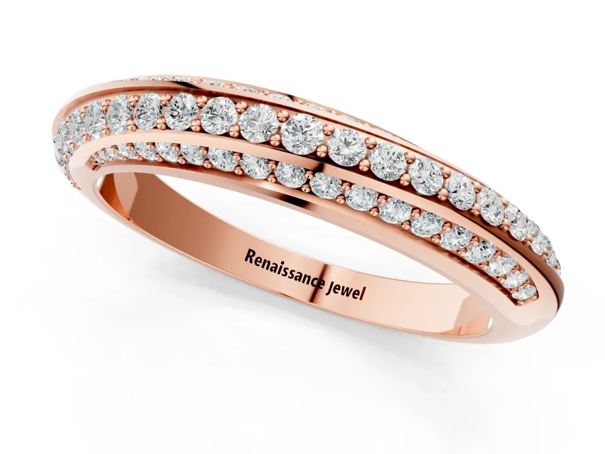 Double Row Pavé Round Diamond Channel Set Band Rose gold