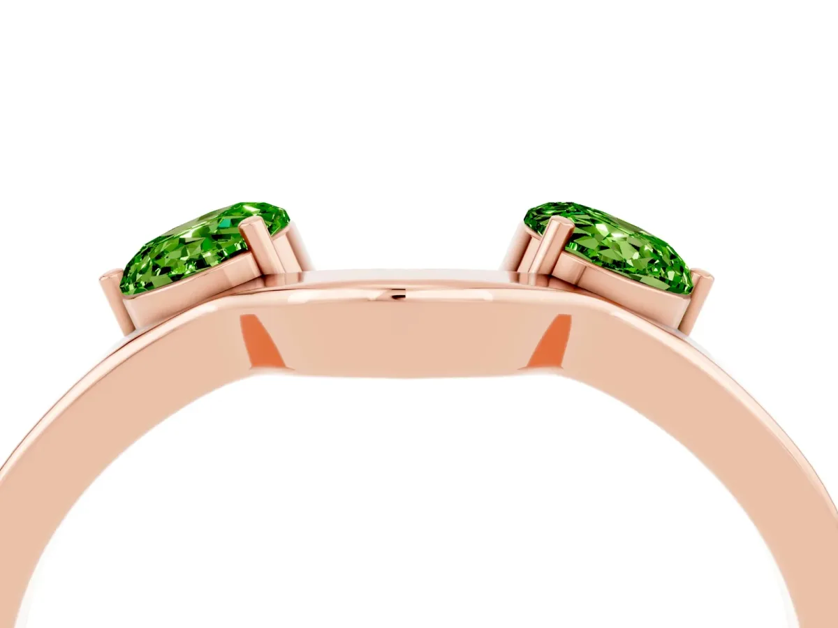 Dual Round Peridot Open Band Ring with Prong Setting Rose gold