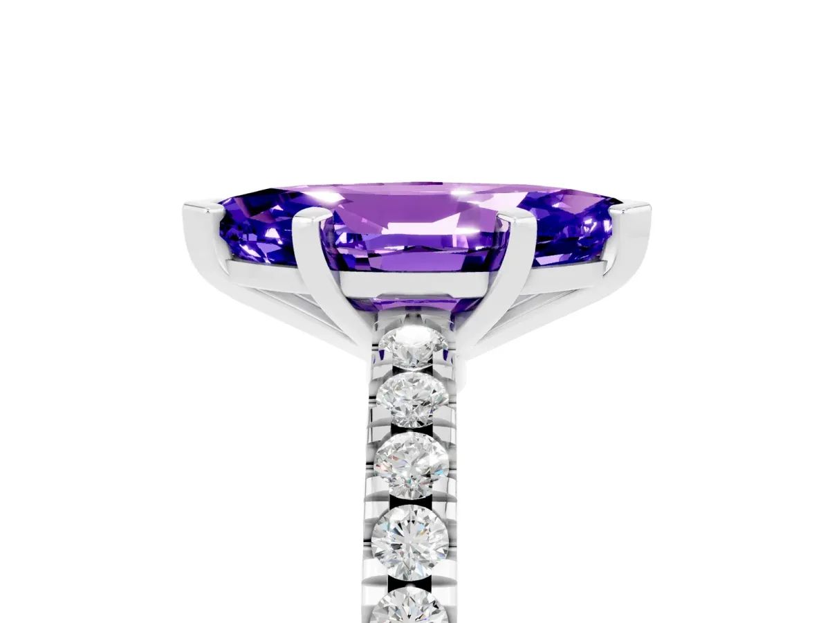 Marquise Cut Solitaire Tanzanite with Pavé Band and Four-Prong Setting Silver