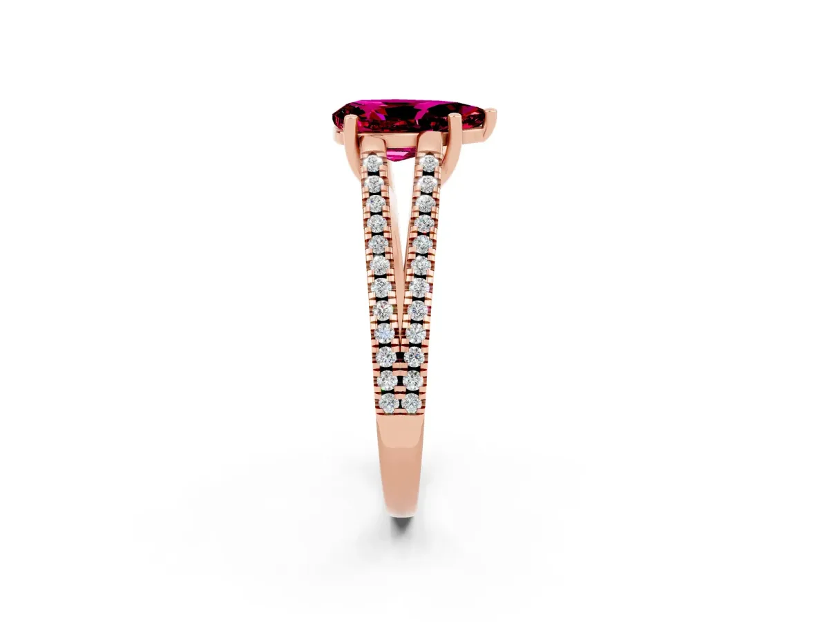 Pear Cut Garnet Solitaire Engagement Ring with Split Shank Pavé Band Rose gold