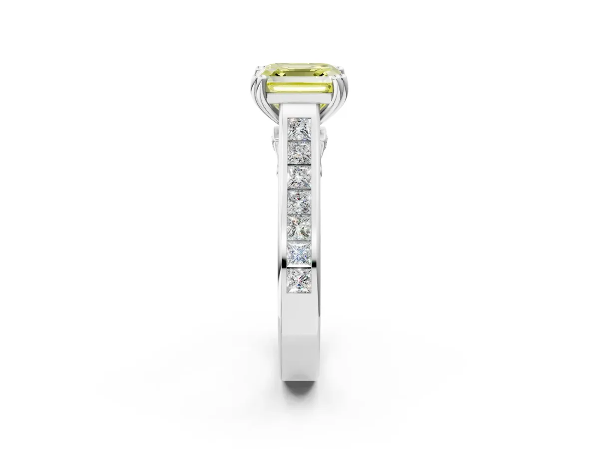Fancy Yellow Asscher Cut Cut Channel Set Solitaire Engagement Ring with Prong Setting Platinum