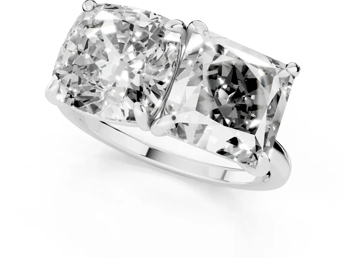 Cushion and Princess Toi Moi Ring with Prong Setting and Plain Band Silver