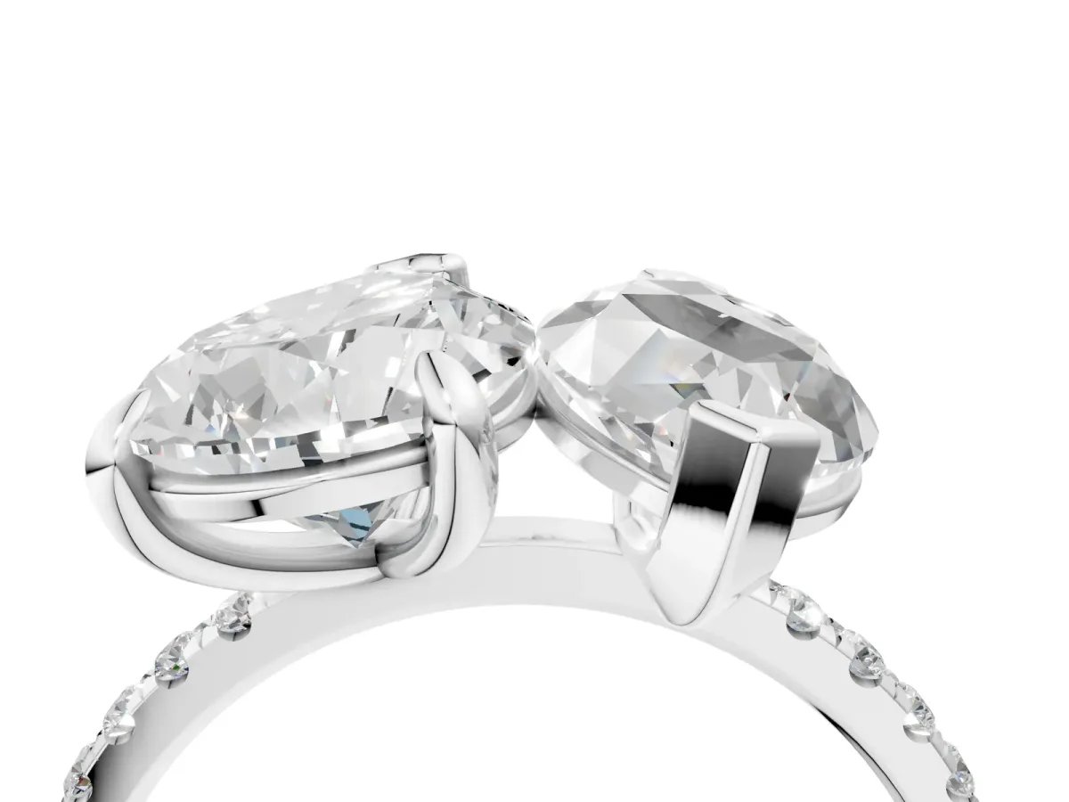 Pear and Marquise Toi Moi Ring with Prong Setting and Pave Band Silver