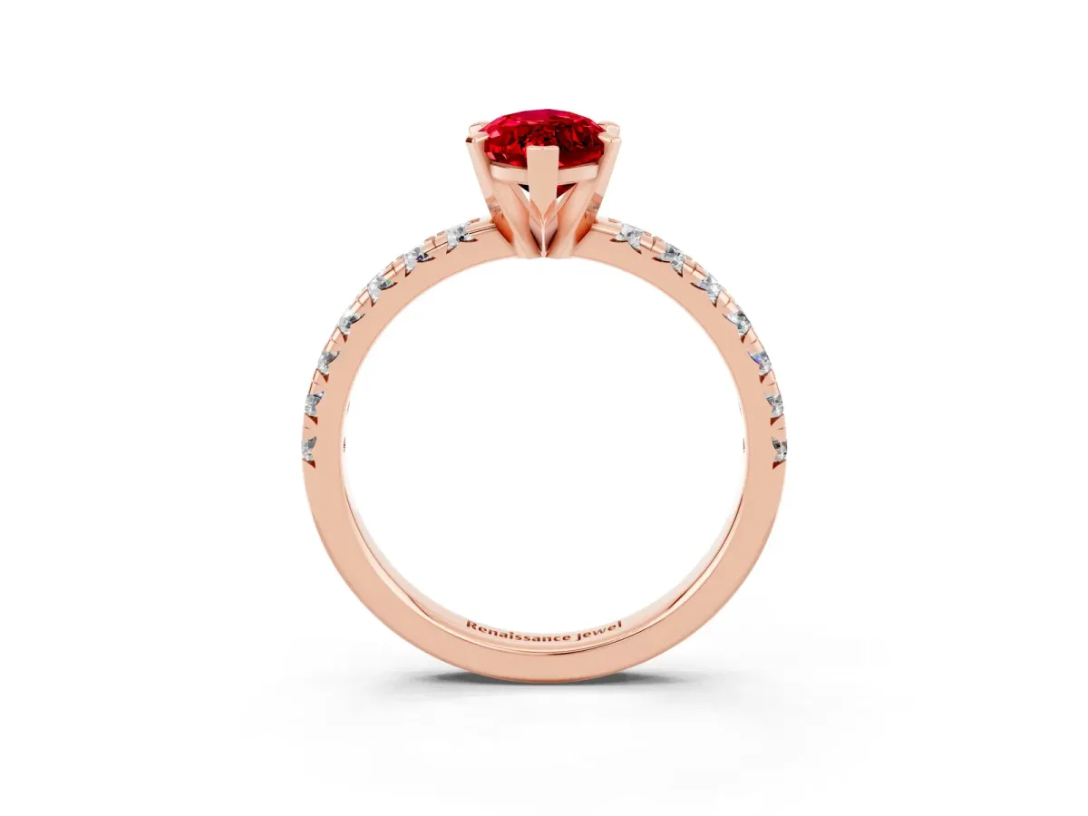 Marquise Cut Ruby Solitaire Pavé Engagement Ring with Round Band and Prong Setting Rose gold