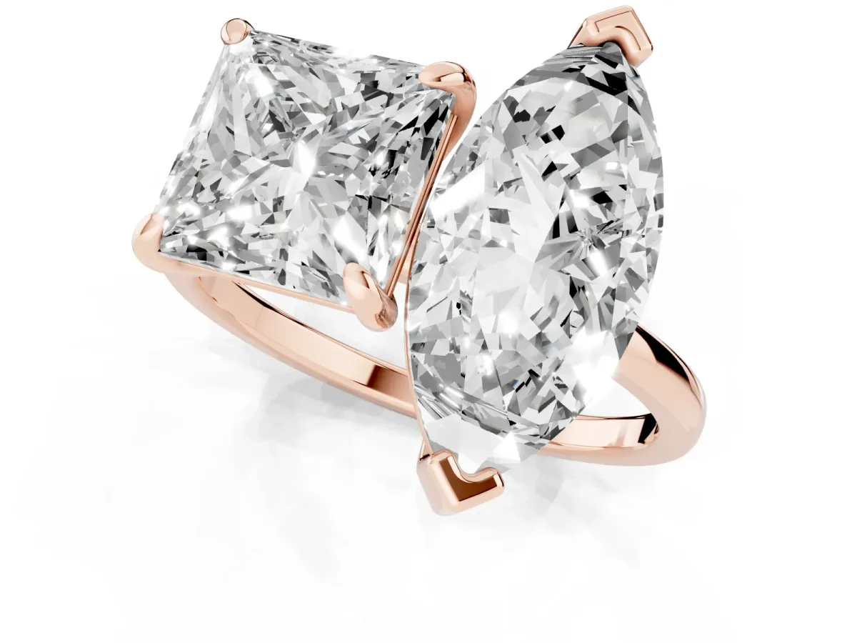 Marquise and Princess Toi Moi Ring with Prong Setting and Plain Band Rose gold