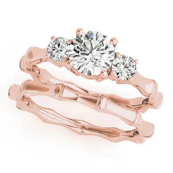 Round Cut Brilliant Three-Stone Bamboo Band with Prong Setting Rose gold