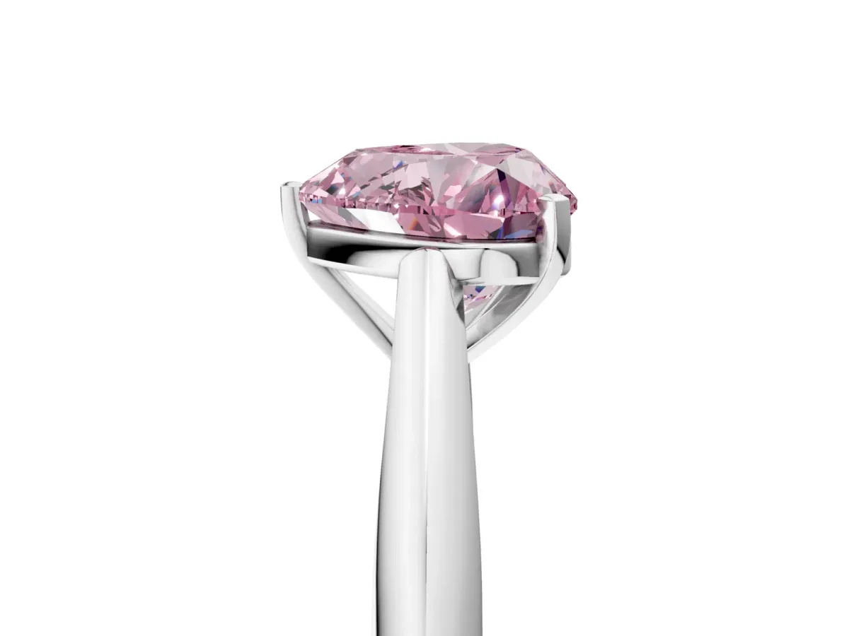Fancy Pink Heart Cut Diamond Solitaire Engagement Ring with Cathedral Setting and Four-Prong Mount Silver