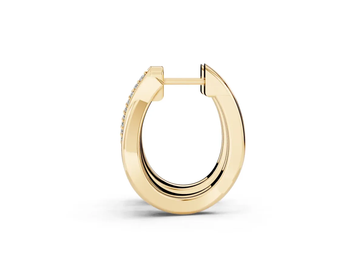 Round Diamond Double Row Huggie Hoop Earrings Yellow gold