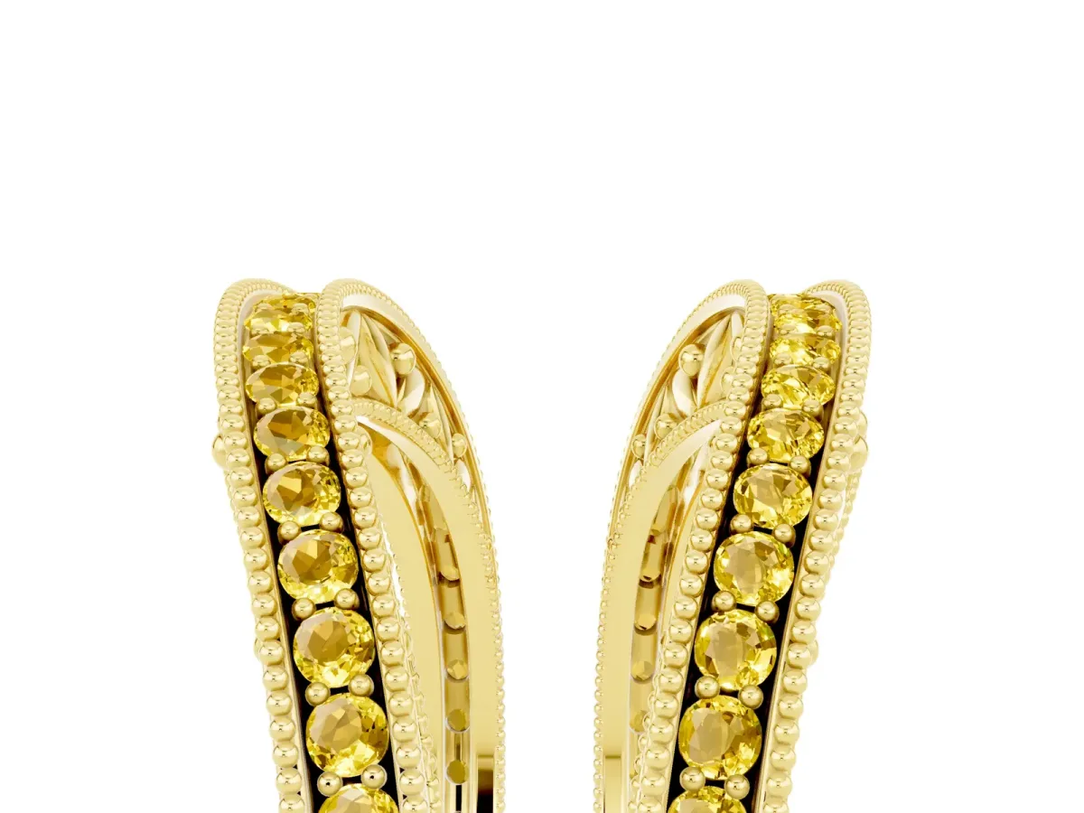 Round Yellow Sapphire Milgrain Eternity Band with Channel Setting Yellow gold
