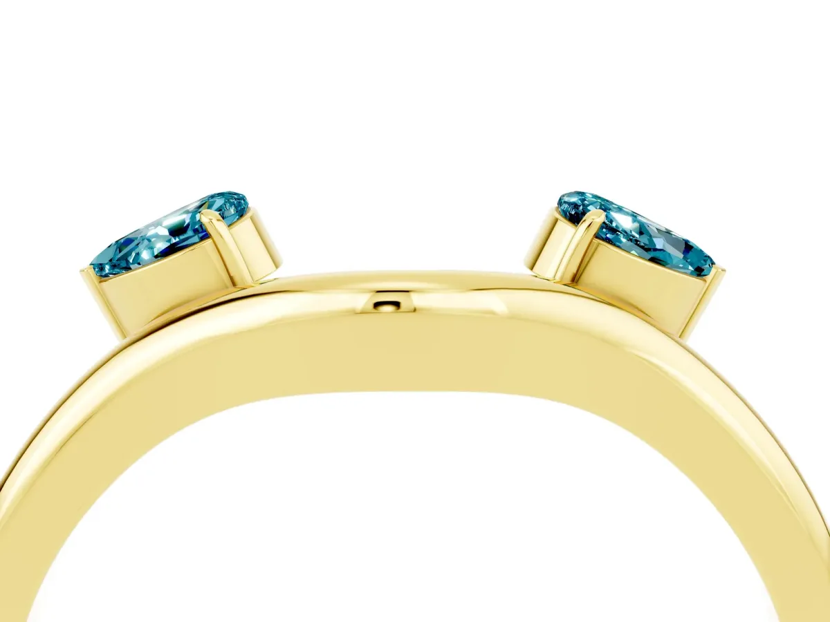 Pear Cut Blue Topaz Two-Stone Open Band Ring with Prong Setting Yellow gold