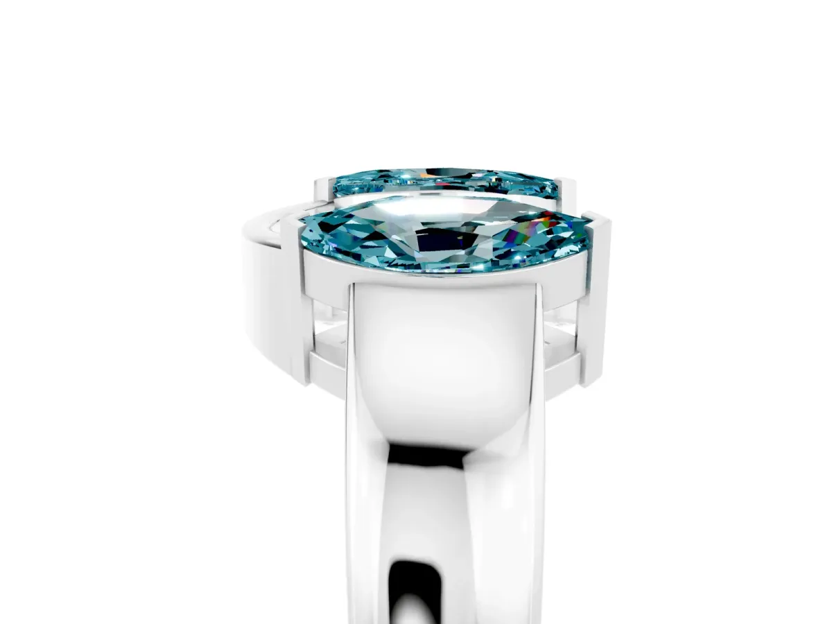 Marquise Blue Topaz Open Band Ring with Tension Setting Silver