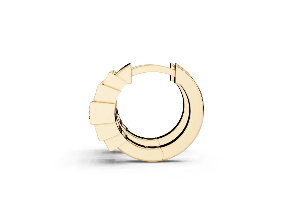 Baguette Cut Diamond Graduated Channel Set Hoop Earrings Yellow gold