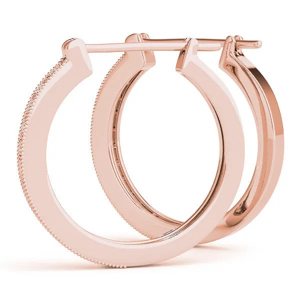 Round Diamond Pave Hoop Earrings with Milgrain Edge Rose gold