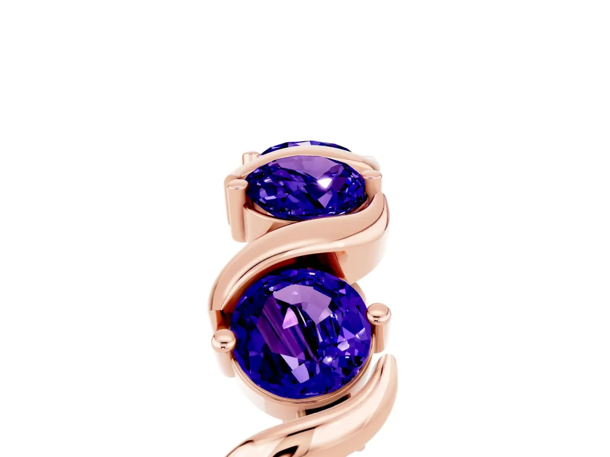 Round Tanzanite Half Eternity Band with Wave Prong Setting Rose gold