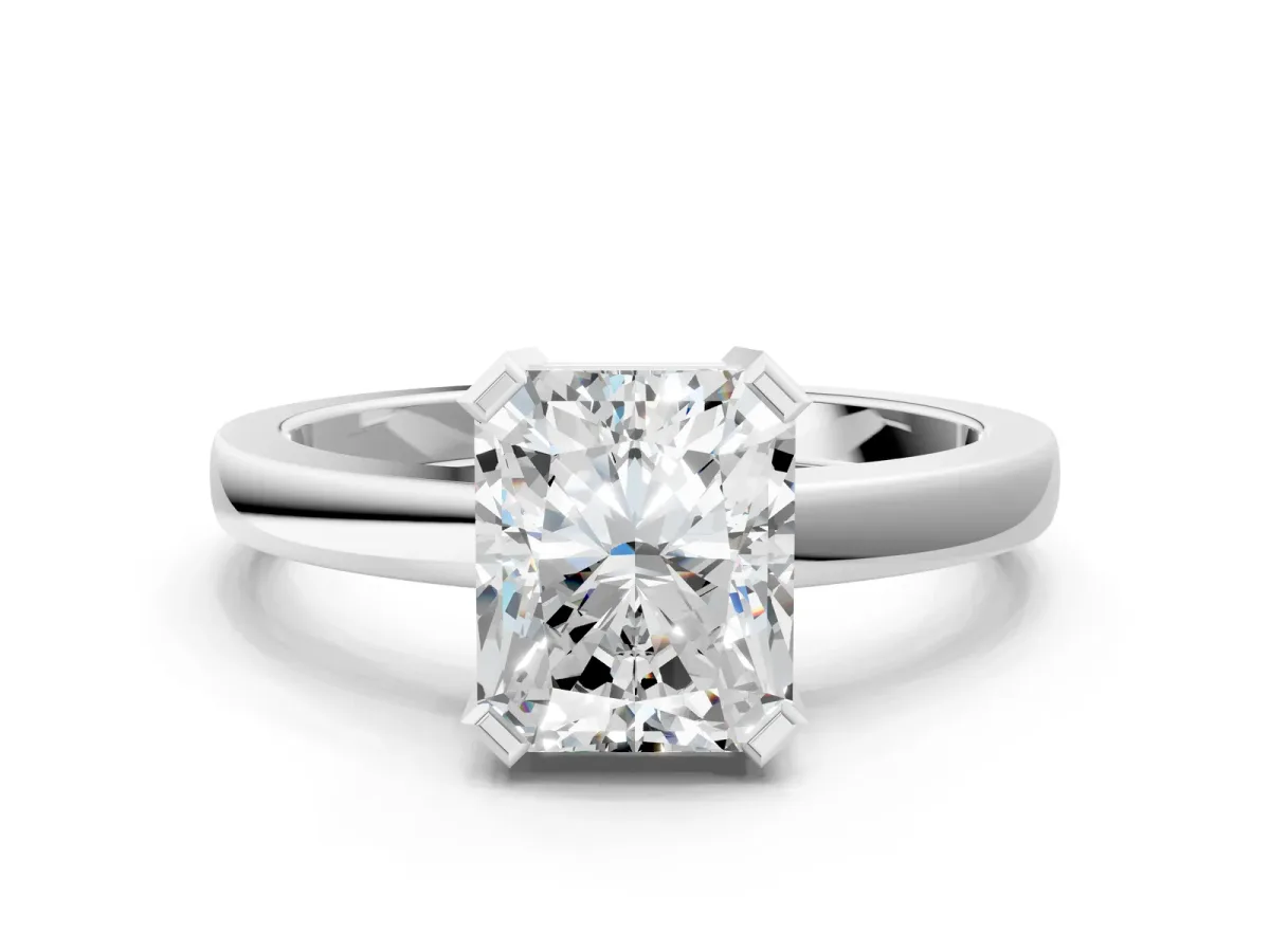 Radiant Cut Cut Solitaire Ring with Four-Prong Setting and Classic Band Platinum