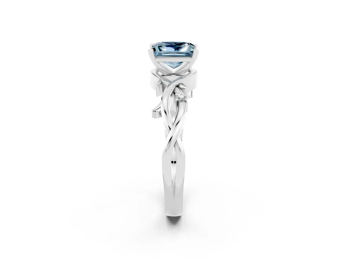 Princess Cut Aquamarine Solitaire Ring with Twisted Band and Prong Setting Silver