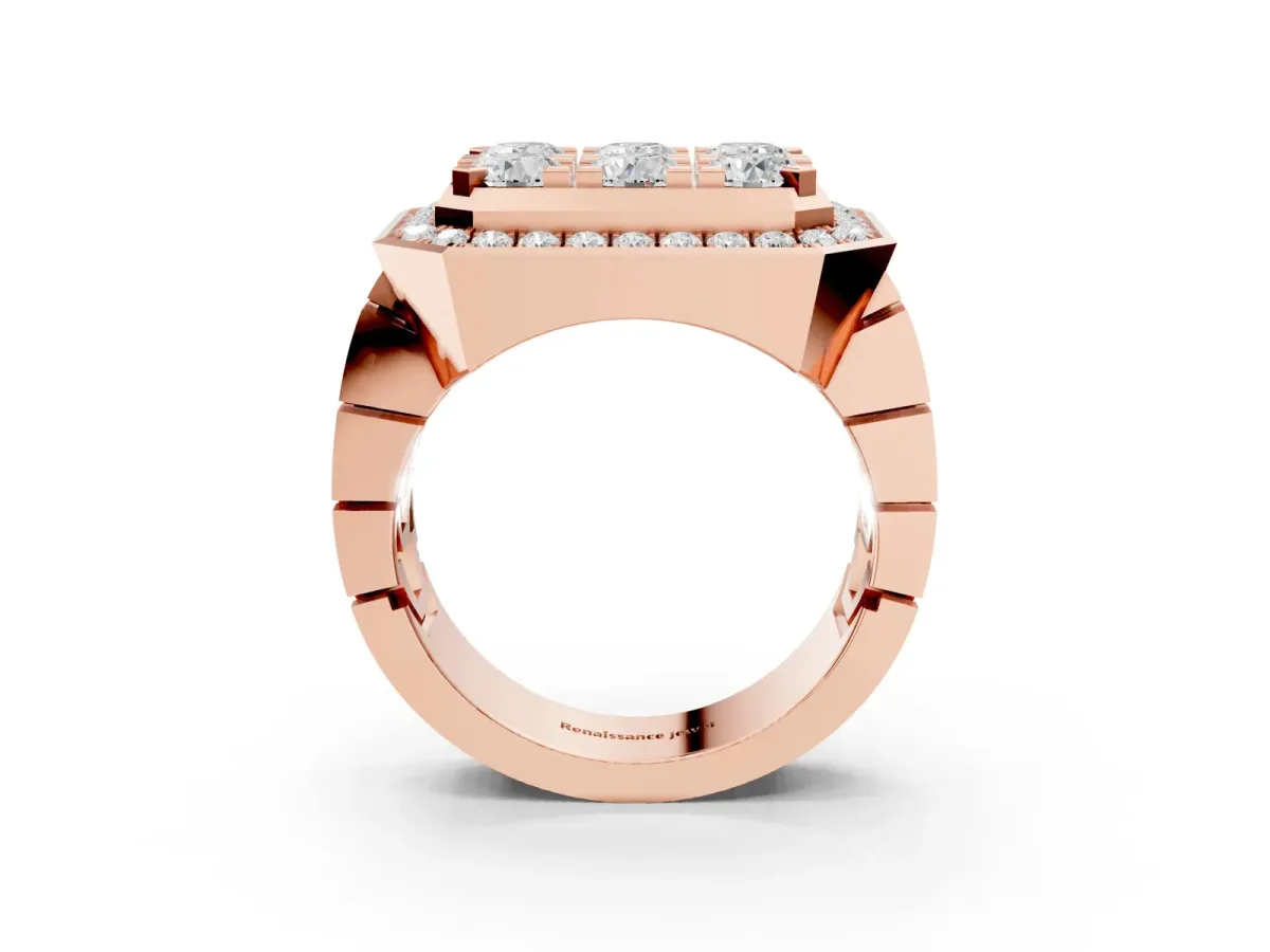 Round Diamond Cluster Halo Mens Ring Rose gold