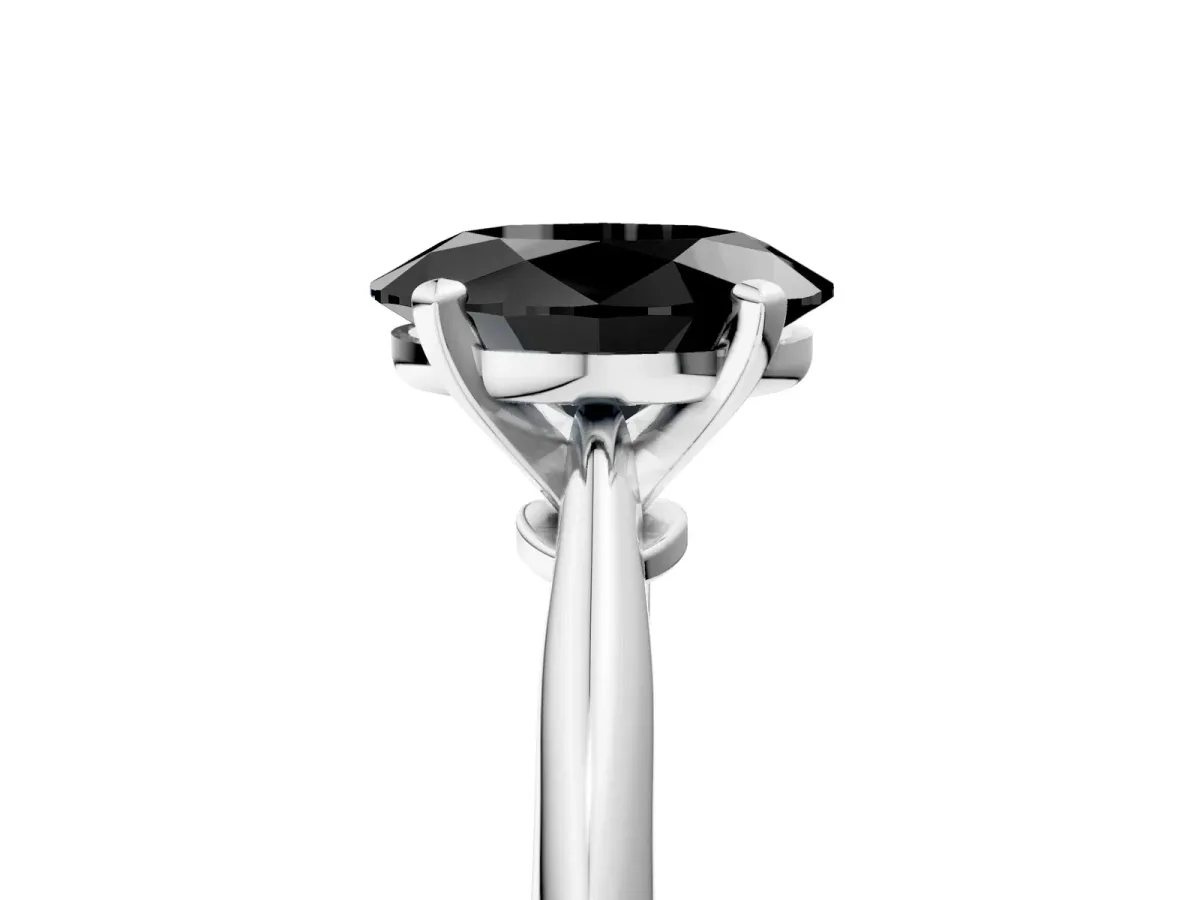 Fancy Black Oval Cut Diamond Solitaire Engagement Ring with Classic Band and Four-Prong Setting Silver