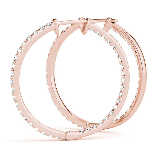 Round Diamond Pave Hoop Earrings with Channel Setting Rose gold