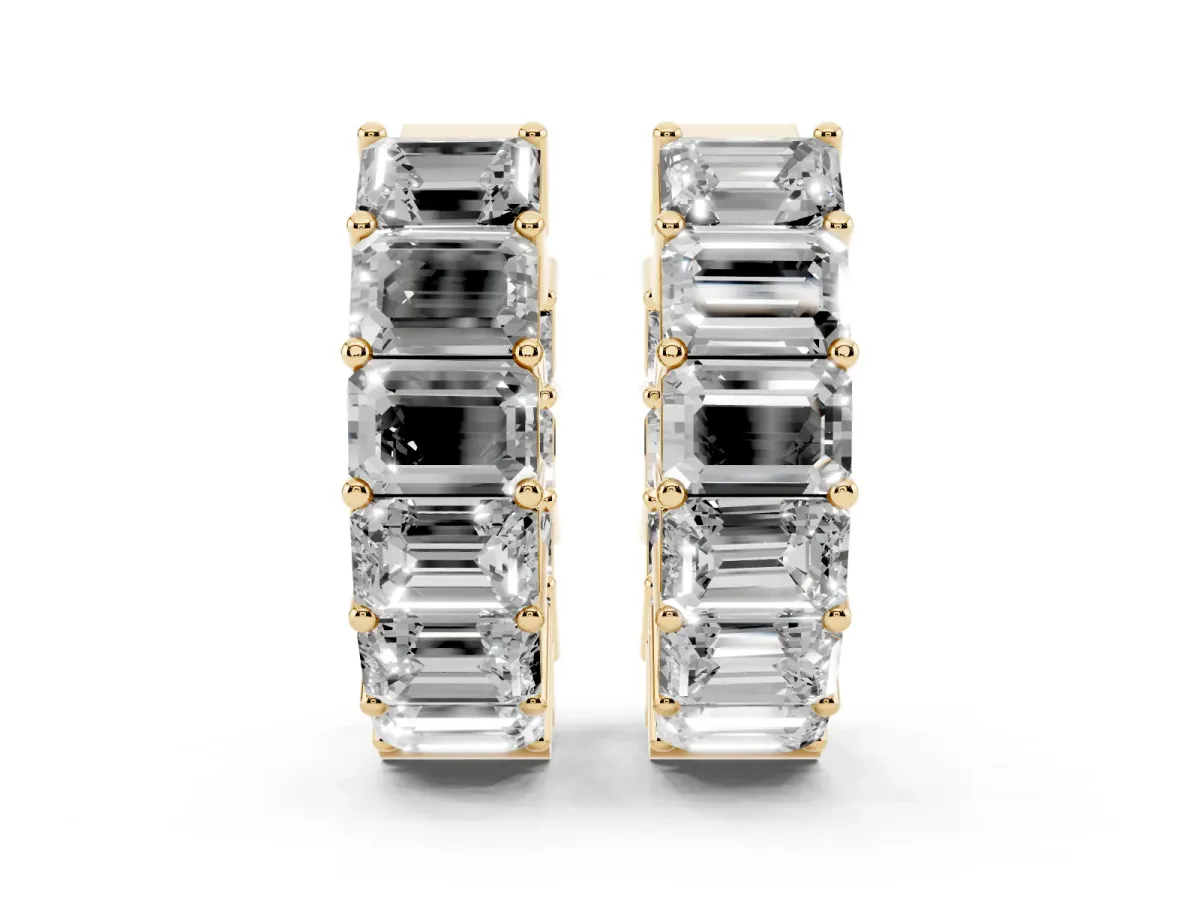 Emerald Diamond Huggie Hoop Earrings Yellow gold