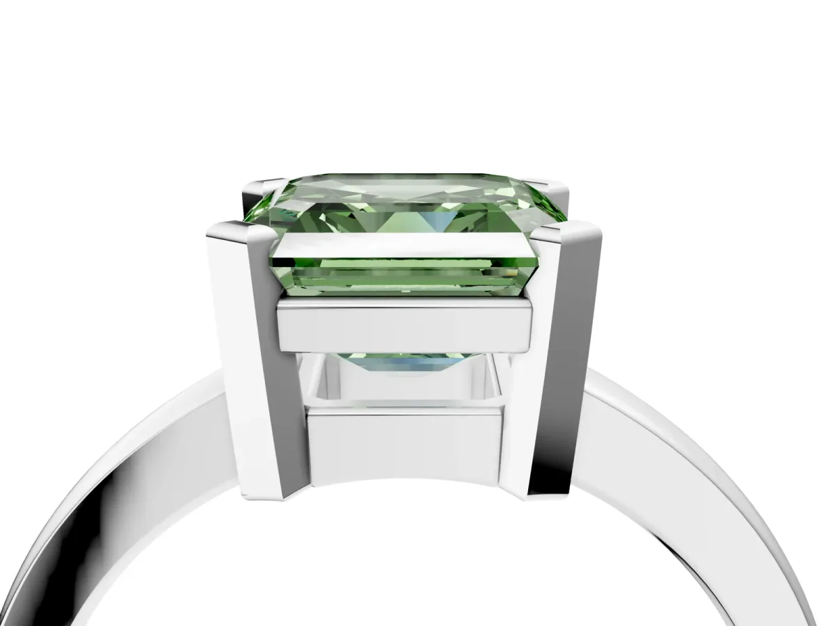 Fancy Green Asscher Cut Cut Solitaire Ring with Four-Prong Setting and Classic Band Platinum