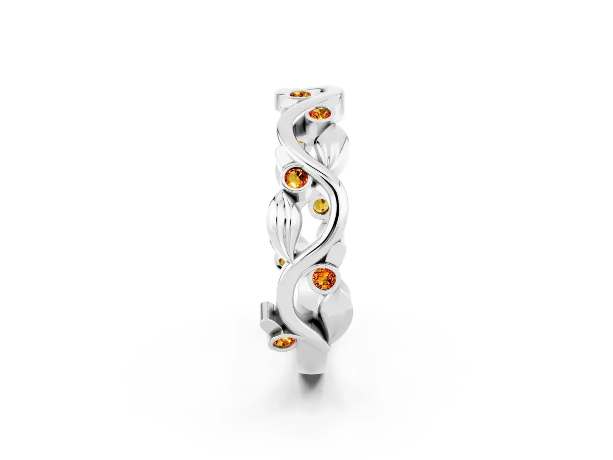 Round Citrine Leaf Eternity Band with Bezel Setting White gold