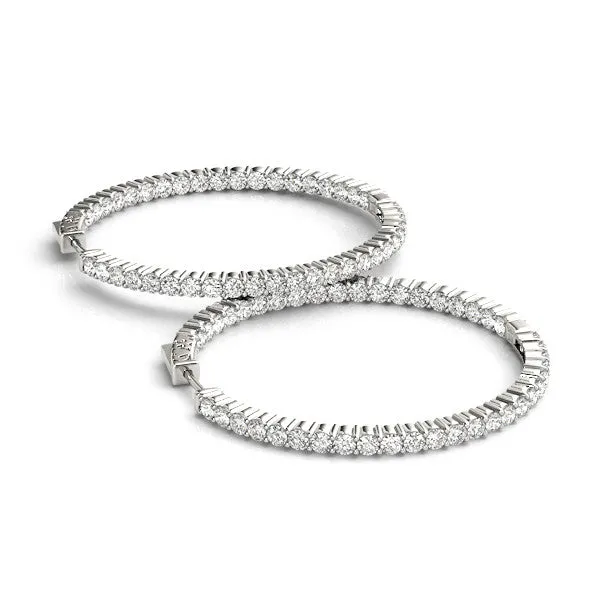 Round Diamond Eternity Hoop Earrings with Pavé Setting and Shared Prong Silver