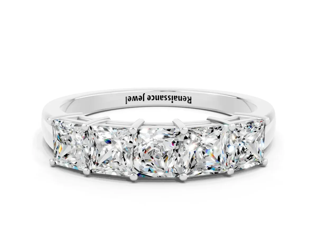 Princess Cut Five-Stone Moissanite Band with Prong Setting Silver